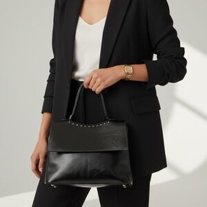 Lia Numa Vintage Genuine Black Italian Leather Handbag Flap Closure